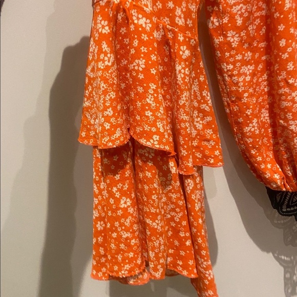 Free People Ditsy Orange Floral Wide Tiered Bell Sleeve Bodysuit - Picture 6 of 11